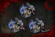 Concept art of various facial designs.