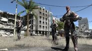 Cloned Soldiers on patrol in a street.