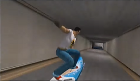 Sam flying on hoverboard