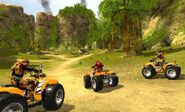 Beta screenshot of Orc Commanders riding on ATVs.