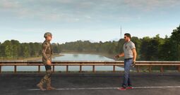 Sam and Kenny meet up by the entrance to Carcassonne.