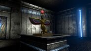 The statue of Isis inside the chamber.