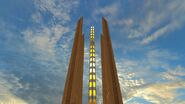 The transmitter inside the obelisk sending a signal to the SSS Centerprice.