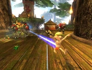 Early version of the Tank Bio-mechanoid firing blue lasers.