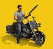 Serious Sam 4 concept art of Sam on his motorcycle.