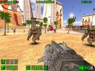 Test 1 gameplay, with the rocket launcher model from the beta versions.