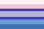 A horizontal pride flag with seven stripes. From top to bottom, the colors are: very light pink, light pink, dark purple-blue, light lavender, dark purple-blue, sky blue, and medium blue.