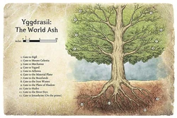 Yggdrasil z oznaczonymi 