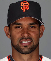 Angel Pagan of the San Francisco Giants wears a jersey with JF