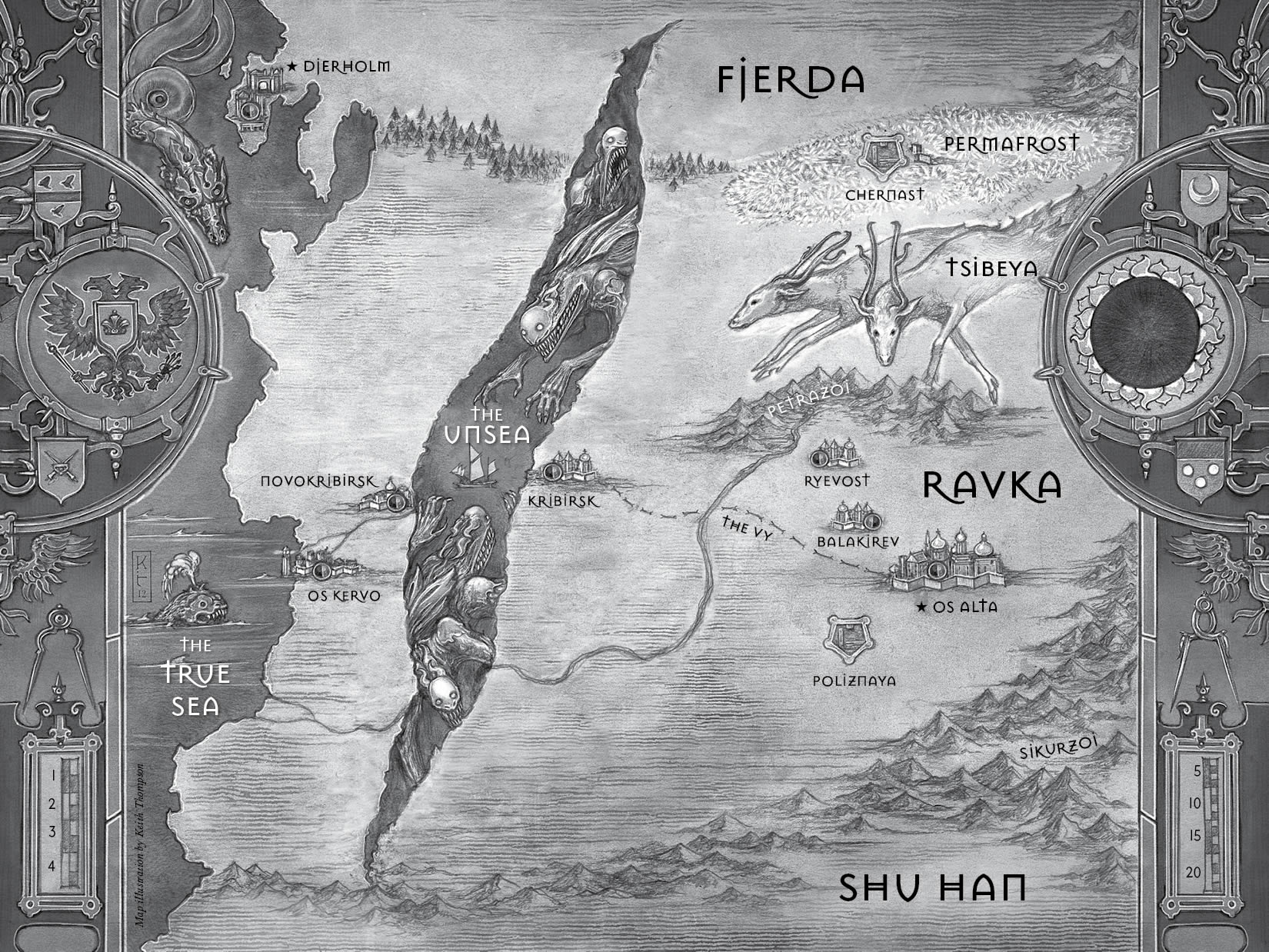 The Grishaverse Map Grisha Trilogy Map Scroll Shadow and Bone Six of Crows  Kerch Ketterdam Novyi Zem Fjerda Shu Han Ravka Map 