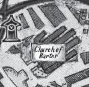 A cropped picture of the official Ketterdam map, focused on the Church of Barter.