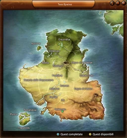 Il continente di Teos Epeiros mostrato su una cartina del gioco.