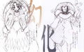 Tōka Mare's forms.png (977 KB) Noizi Itō's sketches of Mare's various forms for the video games