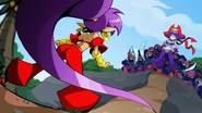 Risky Boots and her crew appearing before Shantae