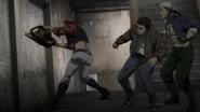 Yuan trying to kill Ryo and Ren with his chainsaw.