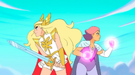 She-Ra and Glimmer fighting off the Horde soldiers