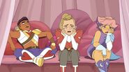 Straws of hay land on a disappointed Bow, Adora and Glimmer