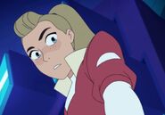 Adora blushes when Catra grabs her hand saying that she wants to stay with her