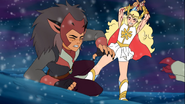 The infected She-Ra viciously attacking Catra