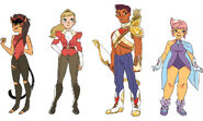 Designs for Catra, Adora, Bow, and Glimmer, found in a Keyframe magazine article