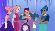 Glimmer, Adora, Entrapta, Sea Hawk, and Mermista at Princess Prom