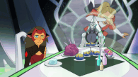 Catra glances from Glimmer giving away The Heart's secret to Horde Prime