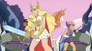 She-Ra, Glimmer, Bow, and Swift Wind fighting the Horde drones