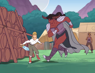 A Minotaur attacks Adora under the belief that she is a Horde soldier