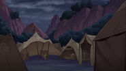 The rebel camp is overshadowed by a lightning storm