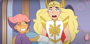 Glimmer introduces She-Ra, as she elbows her to say anything in the camera