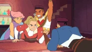 Adora wins an arm wrestling match with Sea Hawk.