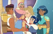 Adora, Bow, and other princesses consoling Glimmer