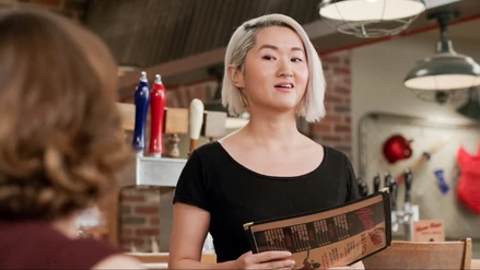 Asian waitress.jpeg (318 KB) Female BartenderBartender at Hone Base who recognized Rebecca Bunch from a picture Greg out of her on a dart board.