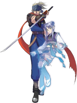 Roger Sasuke and Moonsong, as they appear in Shikigami no Shiro III.