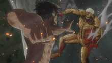 Eren se transforma para combatir contra Reiner