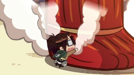 Hange attempts to get the Titan to stay