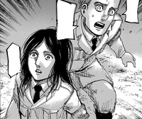 Pieck and Galliard are shocked to see the arrival of the Survey Corps