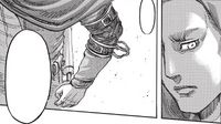 Erwin considers the use of the Survey Corps' new Thunder Spears