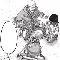 Hannes talks with Mikasa and Armin