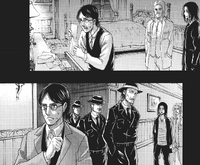 Eren and Zeke watch Grisha steal information from a minister guarded by Kenny