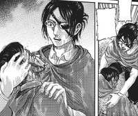 Hange discovers Levi badly wounded from a Thunder Spear explosion