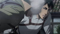 Reiner is unconscious as Bertholdt inspects him