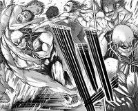 The Armored Titan pushes through the Titans