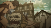 Eren smashes Galliard in the back