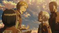 Mikasa listens to Ian argue with his comrades