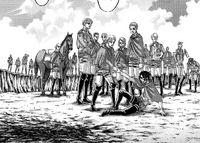 Hange is surrounded by the fallen Survey Corps soldiers