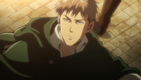 Jean looks at the idling Military Police recruits and realizes he could have been one of them