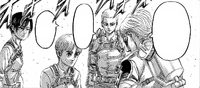 Mikasa, Armin, Jean, and Connie discuss Eren's intentions