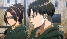 Hange teases Levi as they leave Trost District.png