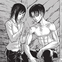 Sasha treats Levi's wounds